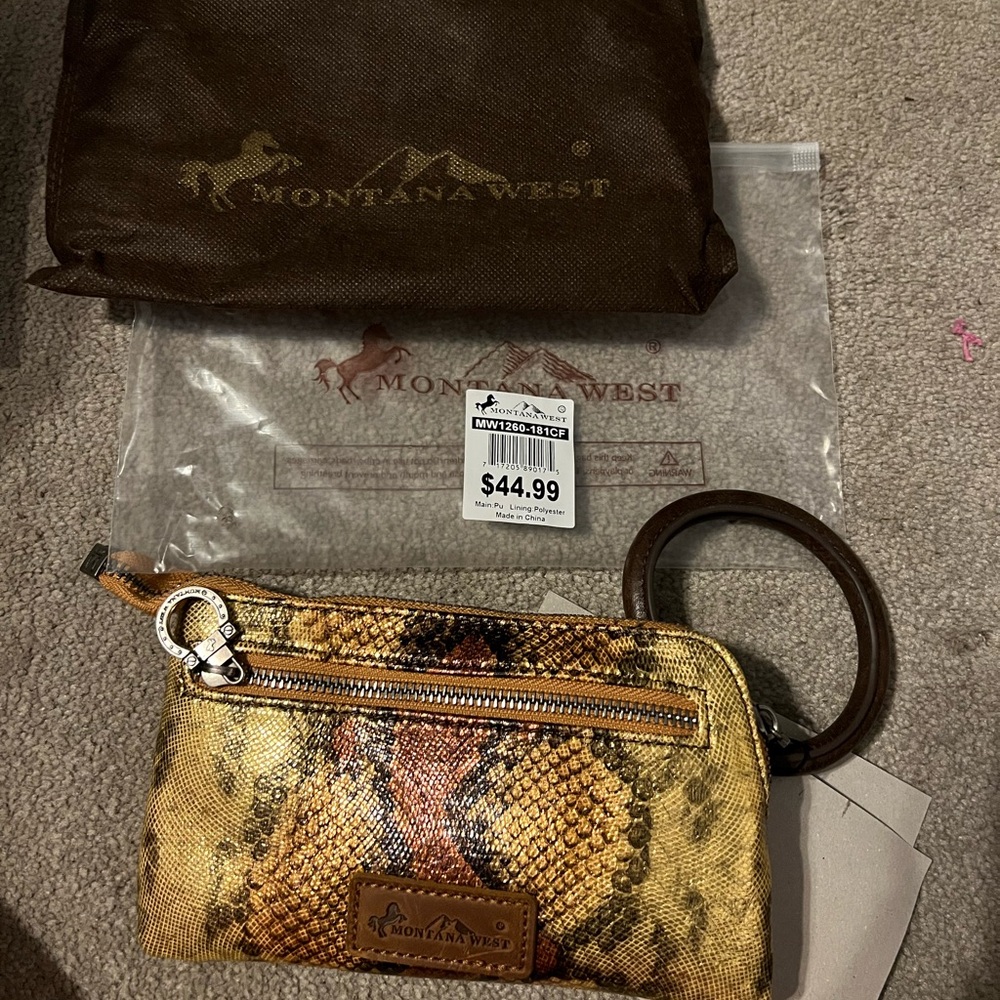 Montana West Gold and Brown Snake Print Wristlet